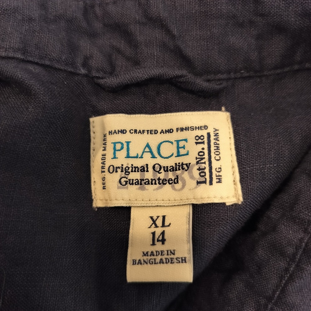 The Children's Place Linen Button Down Shirt Kids Boys XL 14 Tab Sleeve Navy - Picture 7 of 9